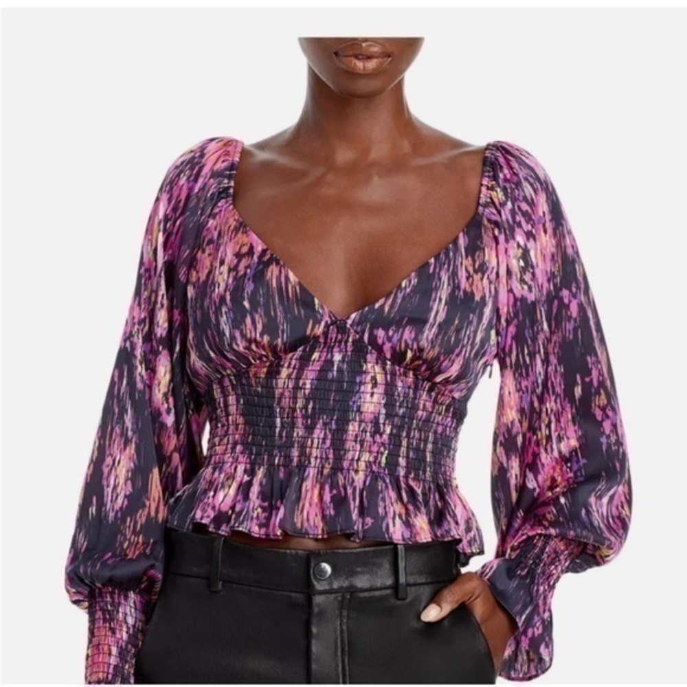 NWT Wayf Heartbreaker Long Sleeve Crop Top Blouse Purple Size XS